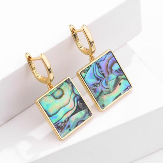Yellow Gold Plated Sterling Silver Shell Earrings Paua Shell Earrings Drop Earrings Lever Back Earrings Paua Shell Sterling Silver Yellow Gold Plated