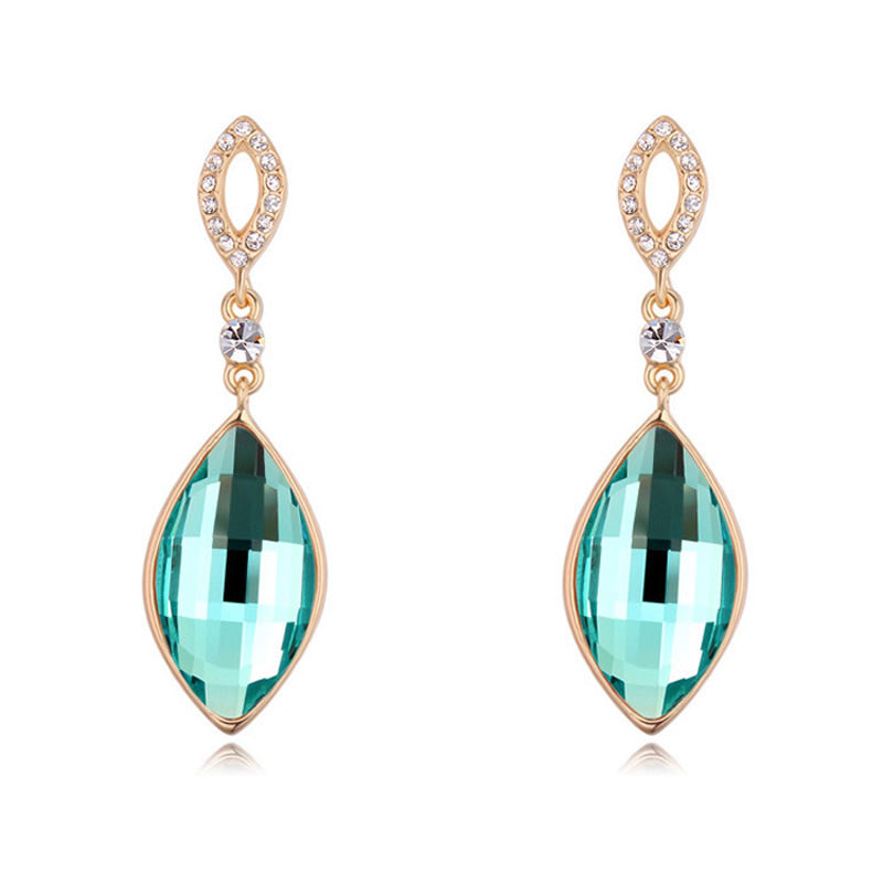 Austrian Crystal Earrings Aquamarine Earrings Aquamarine Black Brass Champagne Crystal Drop Earrings Rhinestone Rose Gold Plated White