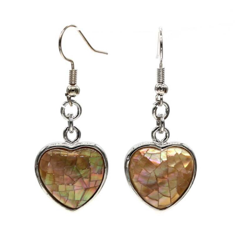 Shell Dangle Earrings Heart Shape Paua Pink Black White | 43mm | Gift Boxed