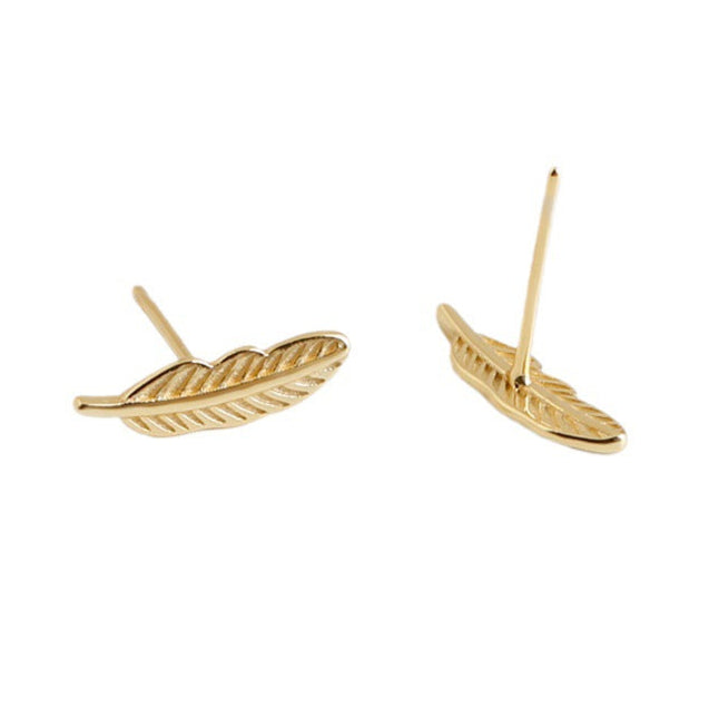 Sterling Silver Feather Stud Earrings Yellow Gold Plated Earrings Feather Sterling Silver Stud Earrings White Gold Plated Yellow Gold Plated