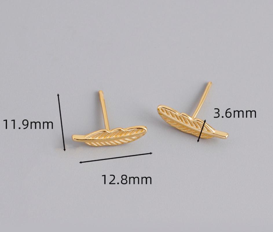 Sterling Silver Feather Stud Earrings Earrings Feather Sterling Silver Stud Earrings White Gold Plated Yellow Gold Plated