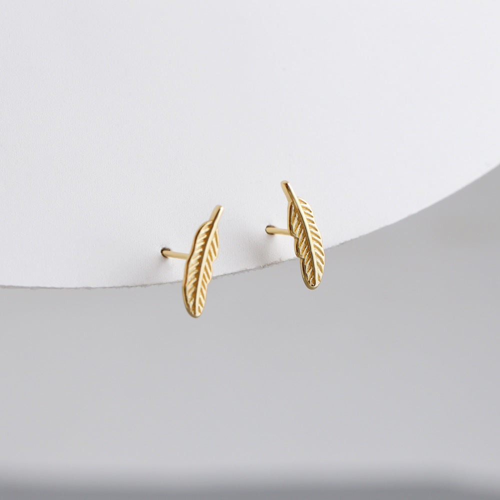 Sterling Silver Feather Stud Earrings Earrings Feather Sterling Silver Stud Earrings White Gold Plated Yellow Gold Plated