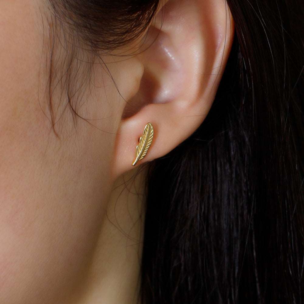 Sterling Silver Feather Stud Earrings Earrings Feather Sterling Silver Stud Earrings White Gold Plated Yellow Gold Plated
