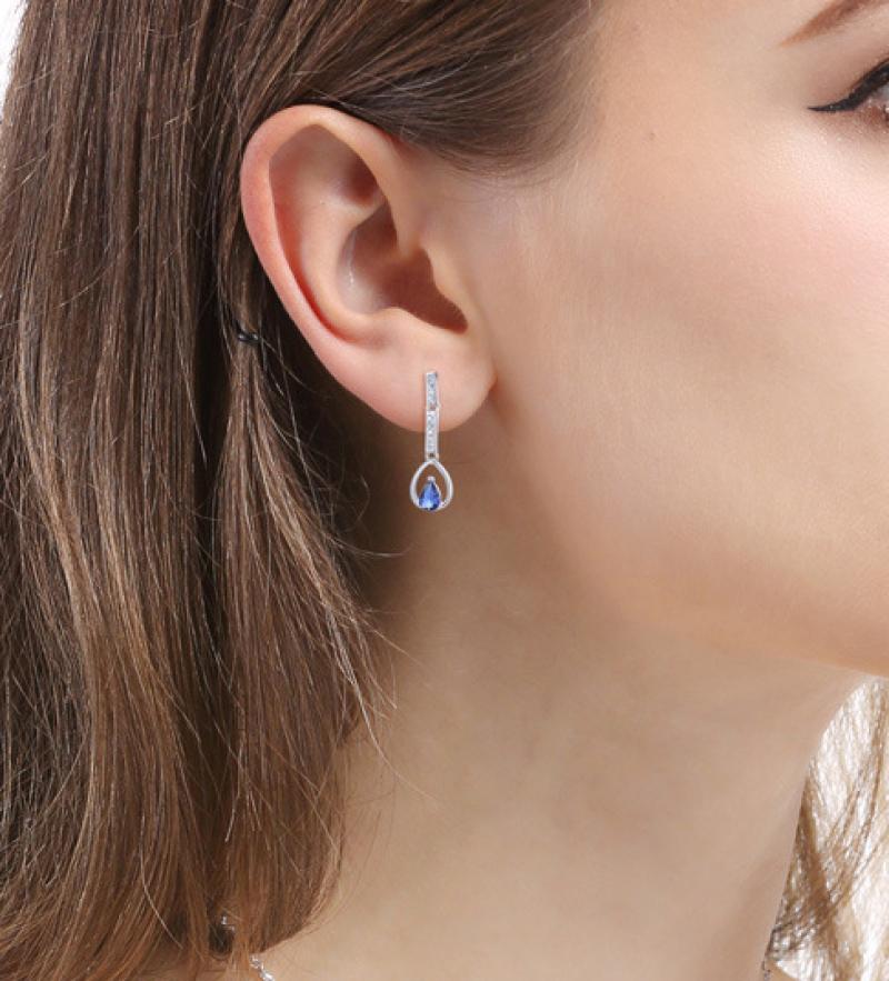 925 Sterling Silver Blue CZ Drop Earrings | 26mm Dangle | Boxed