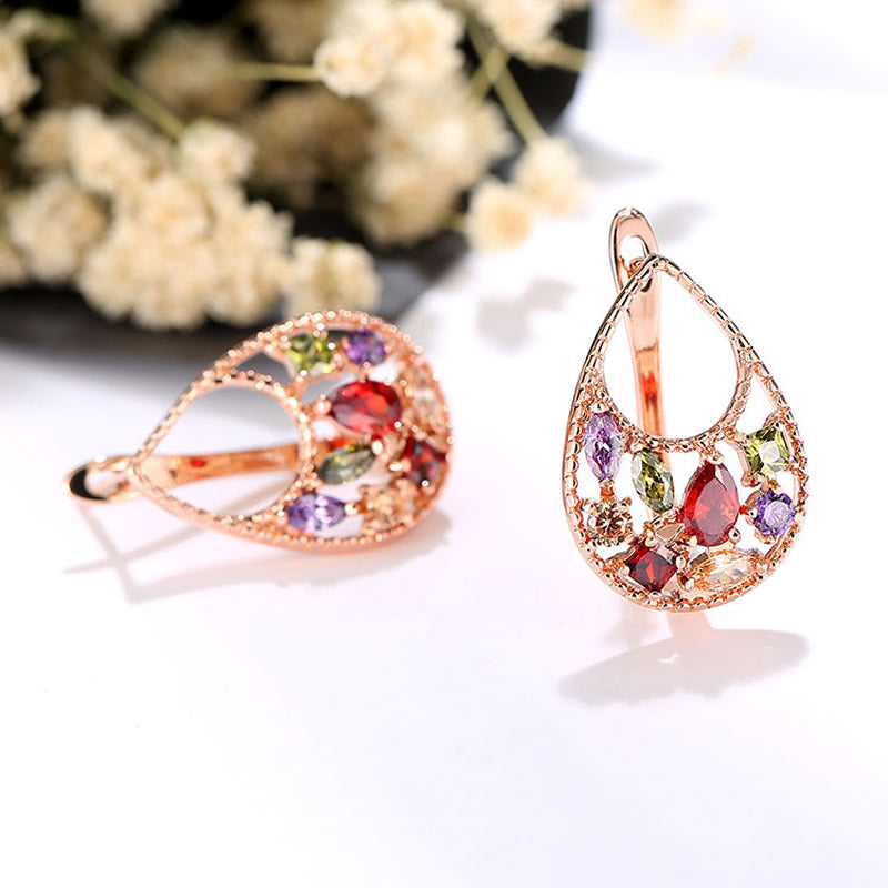 Rose Gold Plated Cubic Zirconia Earrings Earrings Brass Cubic Zirconia Lever Back Earrings Multi Coloured Rose Gold Plated