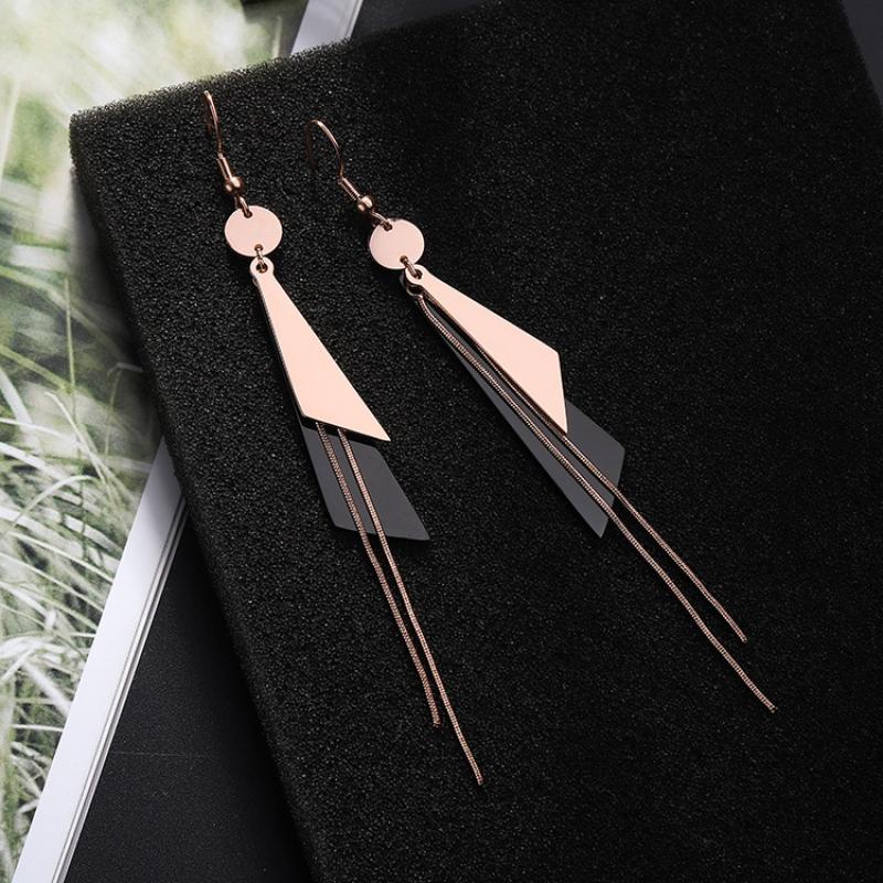 Rose Gold Plated Earrings Earrings Black Drop Earrings Fish Hook Earrings Rose Gold Plated Stainless Steel