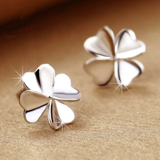 Sterling Silver Clover Stud Earrings Earrings Clover Platinum Plated Sterling Silver Stud Earrings