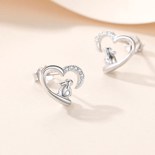 Sterling Silver Rabbit Stud Earrings Platinum Plated Earrings Animal Heart Platinum Plated Rabbit Rose Gold Plated Sterling Silver Stud Earrings
