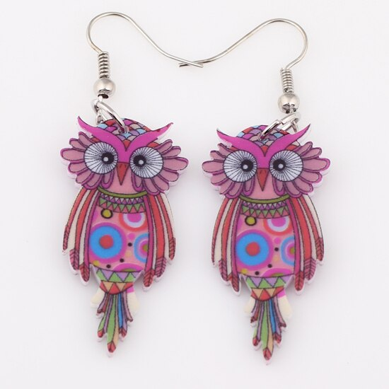 Cute Owl Earrings Red Earrings Acrylic Animal Bird Drop Earrings Fish Hook Earrings Green Iron Multi Coloured Owl Purple