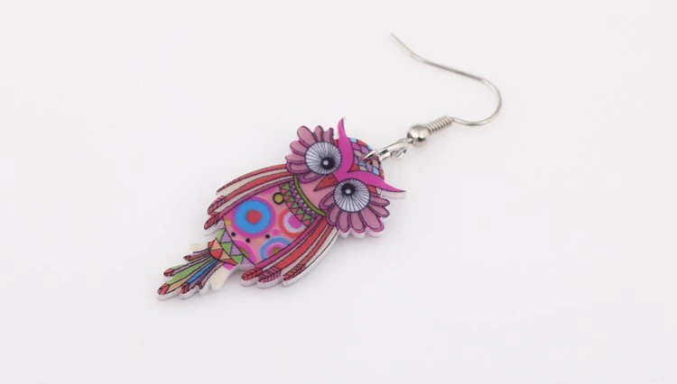 Cute Owl Earrings Earrings Acrylic Animal Bird Drop Earrings Fish Hook Earrings Green Iron Multi Coloured Owl Purple