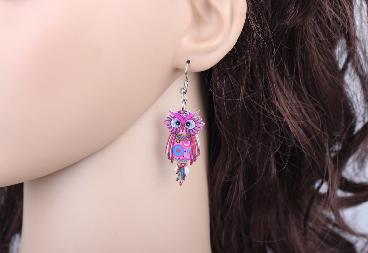 Cute Owl Earrings Earrings Acrylic Animal Bird Drop Earrings Fish Hook Earrings Green Iron Multi Coloured Owl Purple