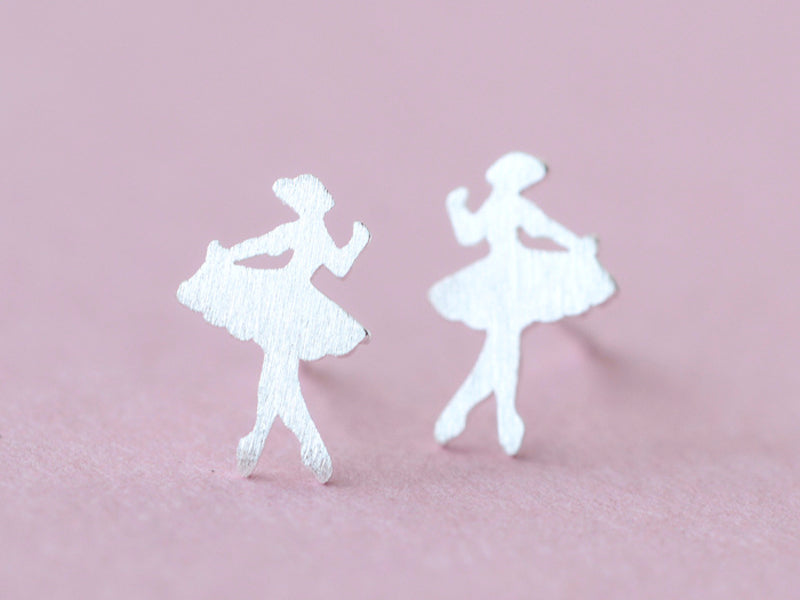 Silver Dancing Girl Stud Earrings Earrings Brass Dancing Girl Silver Plated Stud Earrings