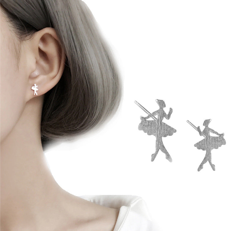 Silver Dancing Girl Stud Earrings Earrings Brass Dancing Girl Silver Plated Stud Earrings
