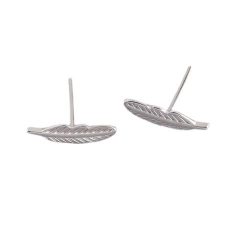 Sterling Silver Feather Stud Earrings White Gold Plated Earrings Feather Sterling Silver Stud Earrings White Gold Plated Yellow Gold Plated