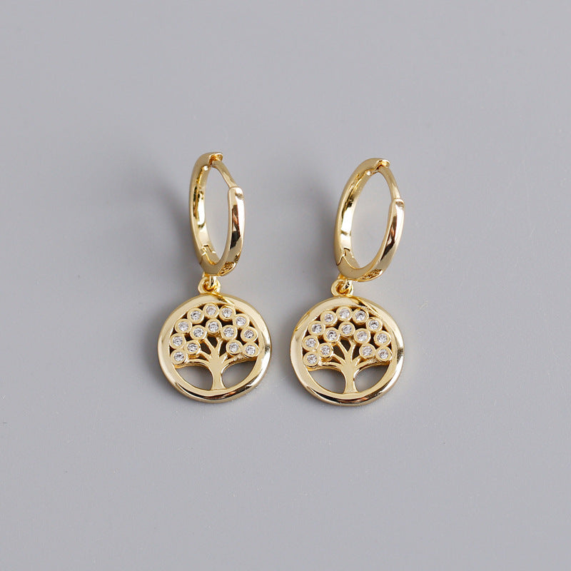 Sterling Silver Tree Earrings Yellow Gold Plated Earrings Crystal Drop Earrings Platinum Plated Rhinestone Sterling Silver Tree Yellow Gold Plated