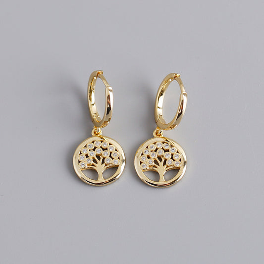 Sterling Silver Tree Earrings Yellow Gold Plated Earrings Crystal Drop Earrings Platinum Plated Rhinestone Sterling Silver Tree Yellow Gold Plated