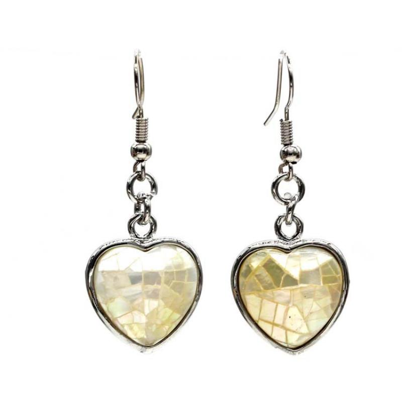 Shell Dangle Earrings Heart Shape Paua Pink Black White | 43mm | Gift Boxed