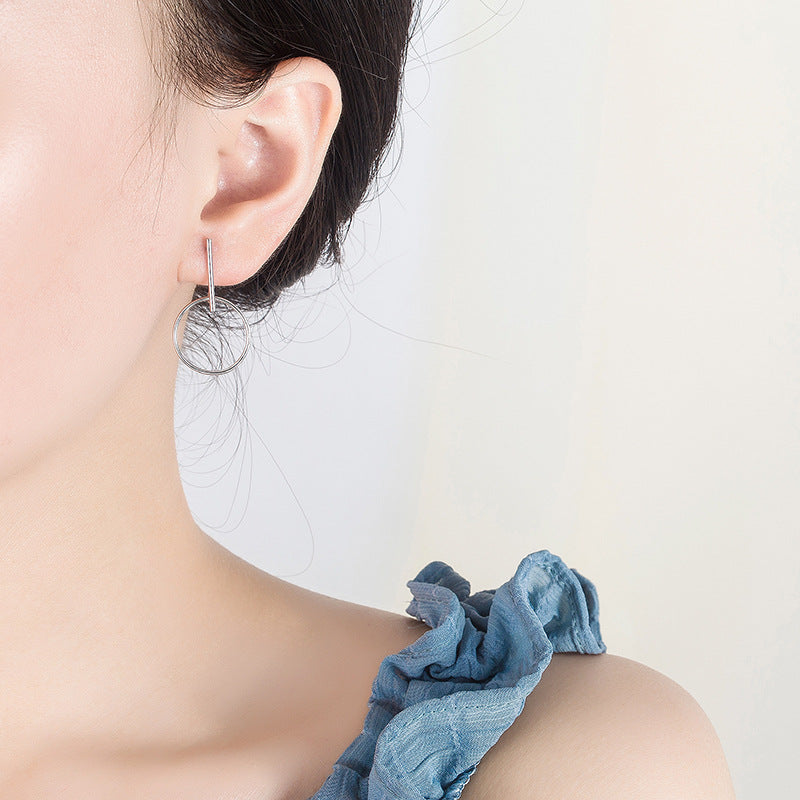 Sterling Silver Earrings Earrings Circle Dangle Earrings Drop Earrings Platinum Plated Sterling Silver