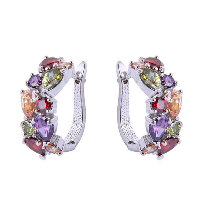 Cubic Zirconia Hoop Leverback Earrings Earrings Brass Cubic Zirconia Hoop Earrings Huggie Earrings Lever Back Earrings Multi Coloured Platinum Plated