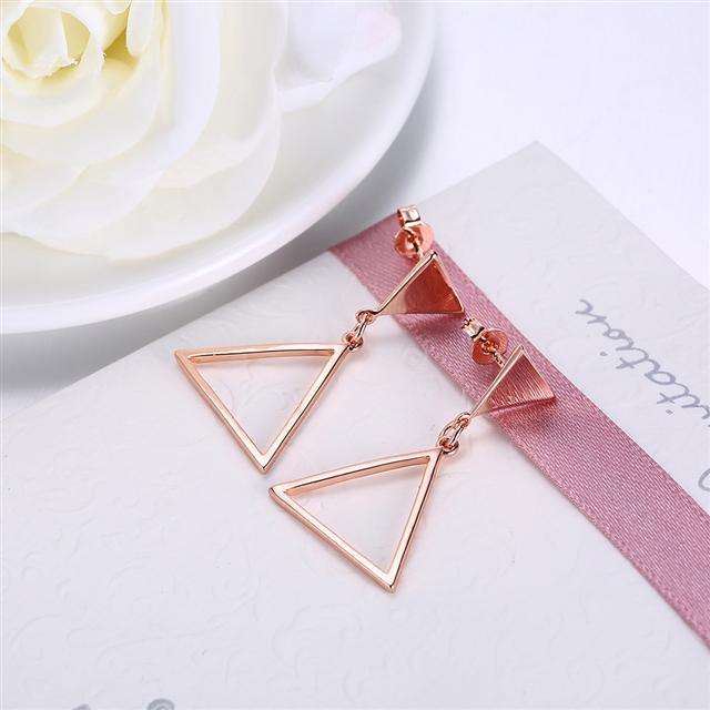 Rose Gold Plated Triangle Dangle Earrings | 19x30mm | Gift Boxed