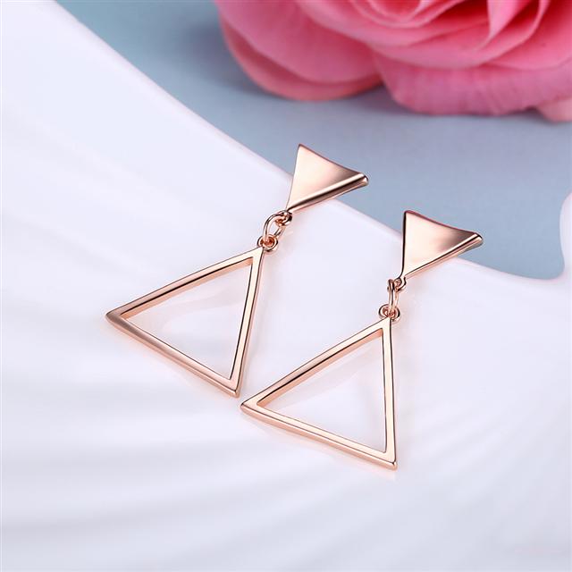 Rose Gold Plated Triangle Dangle Earrings | 19x30mm | Gift Boxed