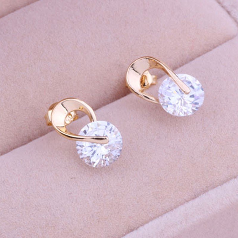 Cubic Zirconia Stud Earrings Yellow Gold Plated Earrings Cubic Zirconia Rose Gold Plated Stud Earrings Yellow Gold Plated