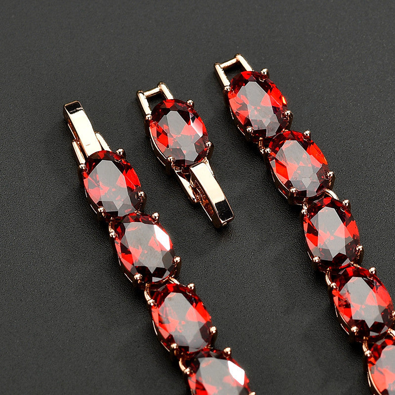 Rose Gold Plated CZ Bracelet | Red Stones | 15.5 cm or 18 cm | Gift Boxed