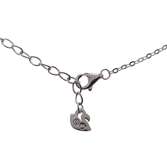 Silver necklace with a heart-shaped pendant on a white background