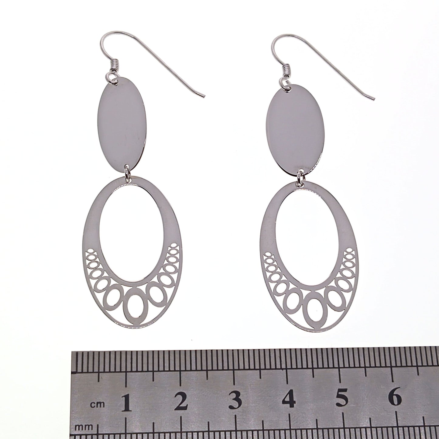 Sterling Silver Oval Drop Earrings | 69mm Drop | Gift Boxed