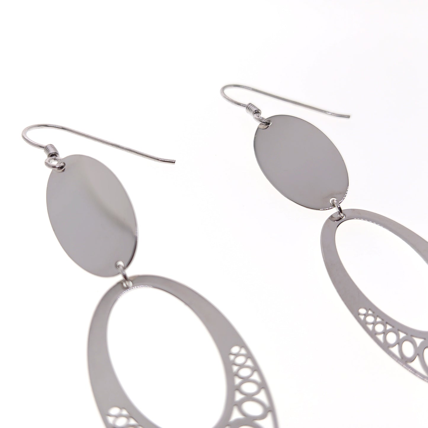 Sterling Silver Oval Drop Earrings | 69mm Drop | Gift Boxed