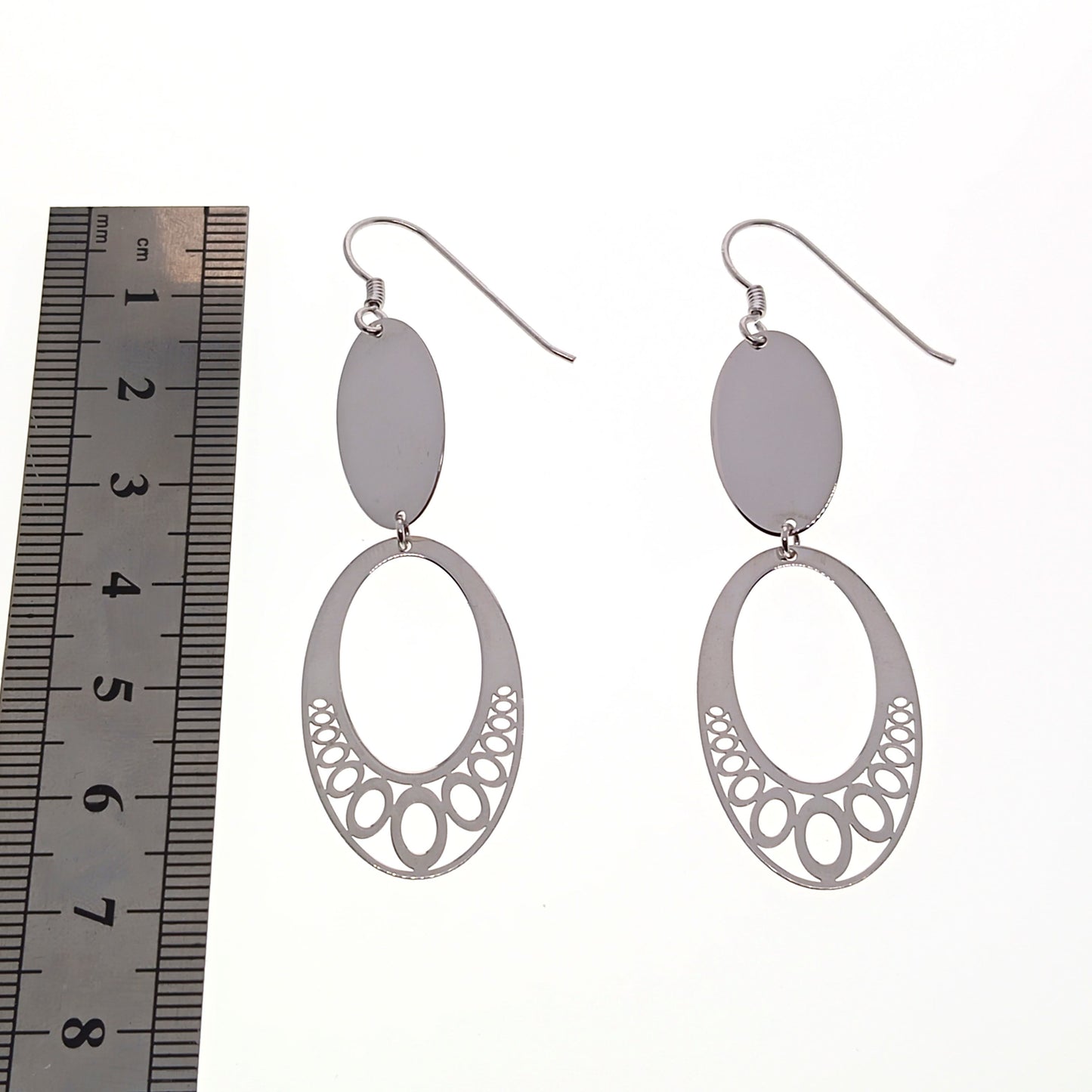 Sterling Silver Oval Drop Earrings | 69mm Drop | Gift Boxed