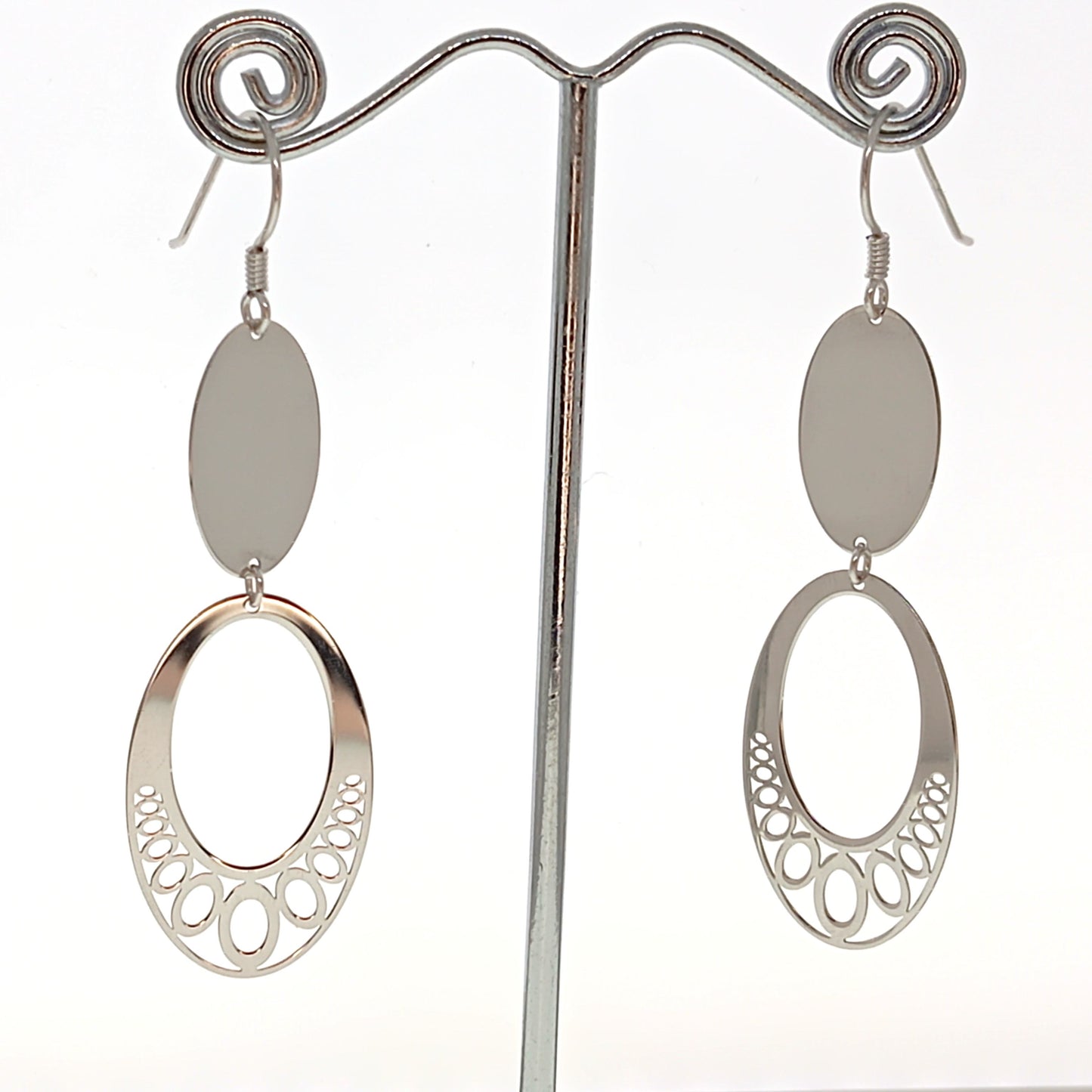 Sterling Silver Oval Drop Earrings | 69mm Drop | Gift Boxed