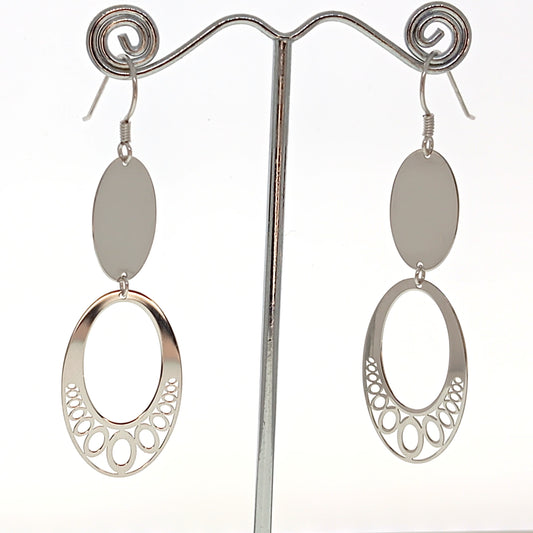 925 Sterling Silver Oval Drop Earrings | 69mm | Gift Boxed