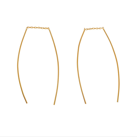 Gold threader earrings on a white background