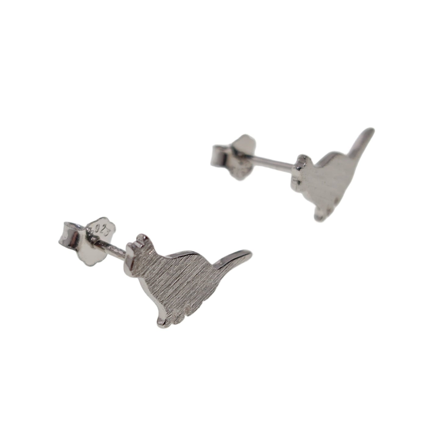 Pair of silver earrings on a white background