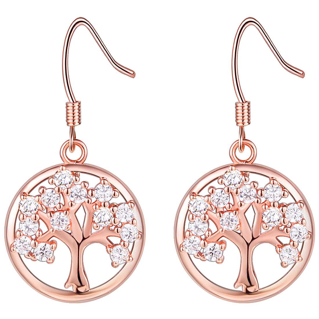 Tree of Life Earrings Rose Gold Plated Earrings Brass Cubic Zirconia Drop Earrings Fish Hook Earrings Platinum Plated Rose Gold Plated Tree