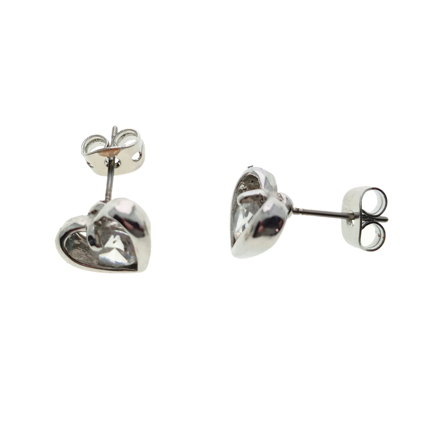 Silver Plated Crystal Heart Stud Earrings | 9x11mm Size | Boxed