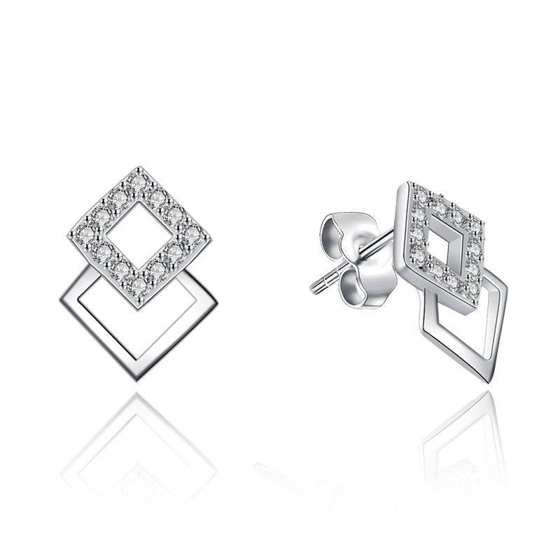 Sterling Silver Square-Shaped Stud Earrings Earrings Clear Cubic Zirconia Sterling Silver Stud Earrings