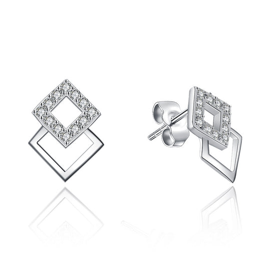Sterling Silver Square-Shaped Stud Earrings Earrings Clear Cubic Zirconia Sterling Silver Stud Earrings