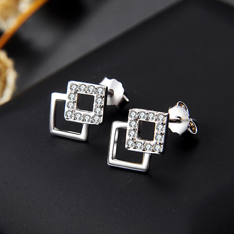 Sterling Silver Square-Shaped Stud Earrings Earrings Clear Cubic Zirconia Sterling Silver Stud Earrings