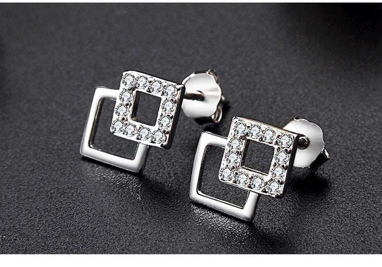 Sterling Silver Square-Shaped Stud Earrings Earrings Clear Cubic Zirconia Sterling Silver Stud Earrings