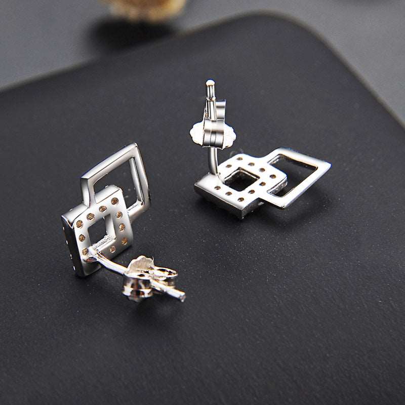 Sterling Silver Square-Shaped Stud Earrings Earrings Clear Cubic Zirconia Sterling Silver Stud Earrings