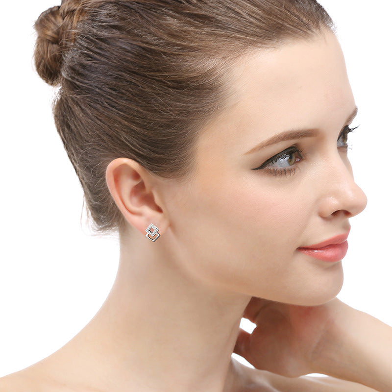Sterling Silver Square-Shaped Stud Earrings Earrings Clear Cubic Zirconia Sterling Silver Stud Earrings