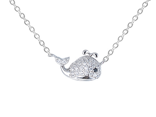 Sterling Silver Whale Necklace (45cm) Necklace Crystal Pendant Necklace Platinum Plated Rhinestone Sterling Silver