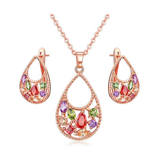 Rose Gold Plated Cubic Zirconia Jewellery Set Jewellery Set Brass Cubic Zirconia Jewellery Set Pendant Necklace Rose Gold Plated