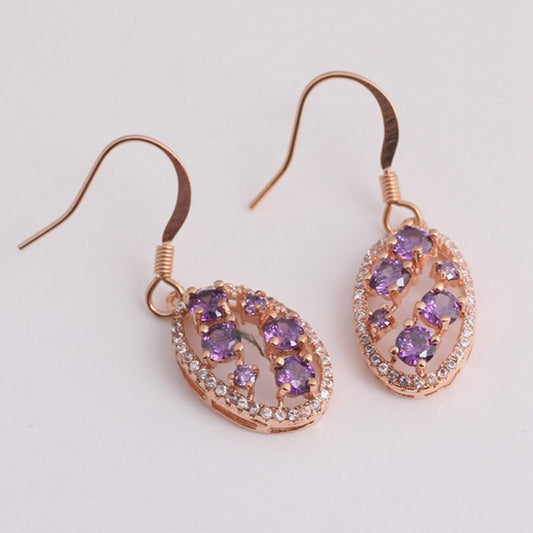 Rose Gold Plated Purple CZ Dangle Earrings | 33mm | Gift Boxed
