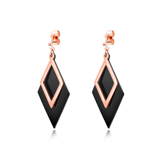 Rose Gold & Black Diamond Dangle Earrings | 36mm Drop | Gift Boxed