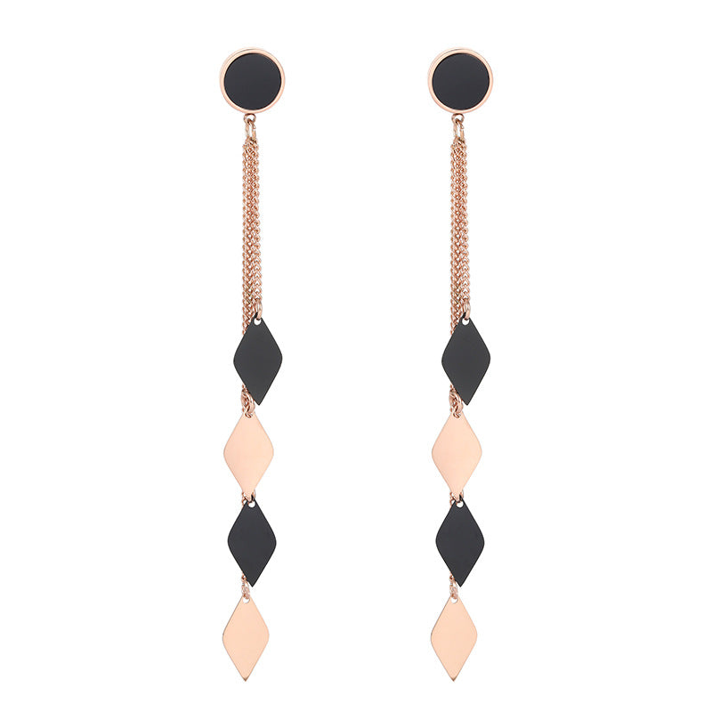 Rose Gold Plated Long Chain Tassel Drop Earrings | 100mm | Boxed