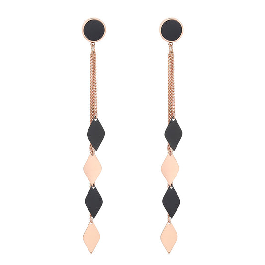 Rose Gold Plated Long Chain Tassel Drop Earrings | 100mm | Boxed