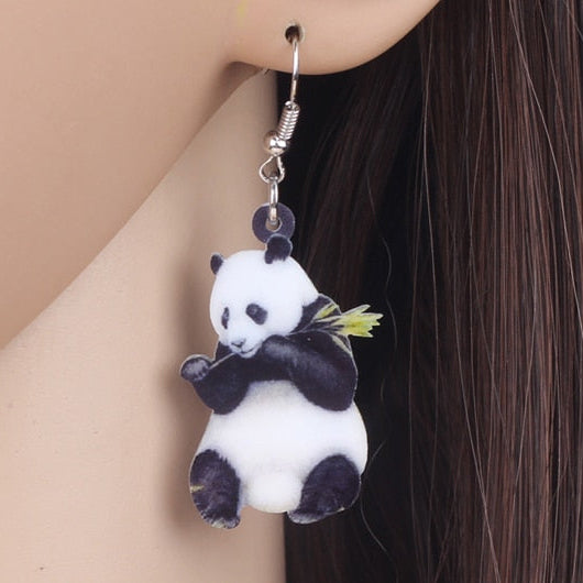 Cute Panda Bear Drop Earrings | Double Sided Acrylic | Gift Boxed